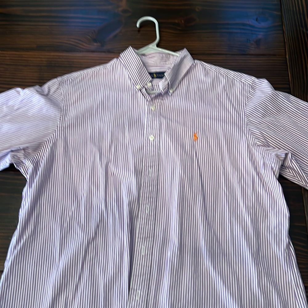 Ralph Lauren striped button down shirt size xl. White with purple stripes